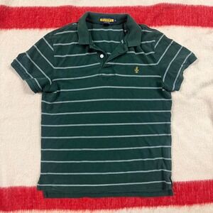 Vintage Ralph Lauren Rugby Striped Skull Polo Shirt Mens Medium Green 2000s